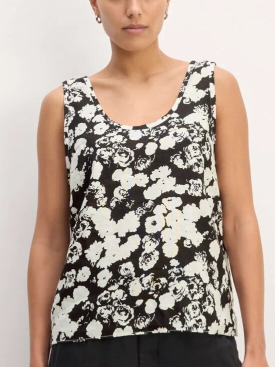 Everlane Tops - Everlane 100% linen scoop tank black / bone floral print sleeveless blouse sz 6